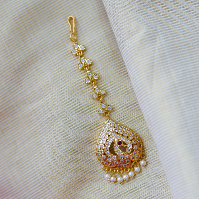 Heritage gold plated white stone tikka TH2454