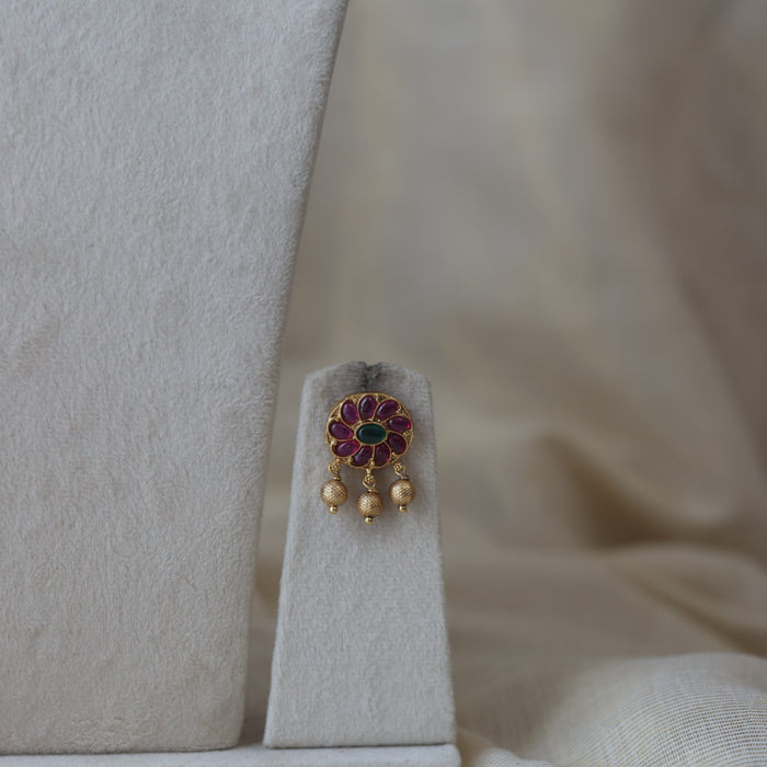Antique gold ruby stone choker necklace with earrings RUB1123