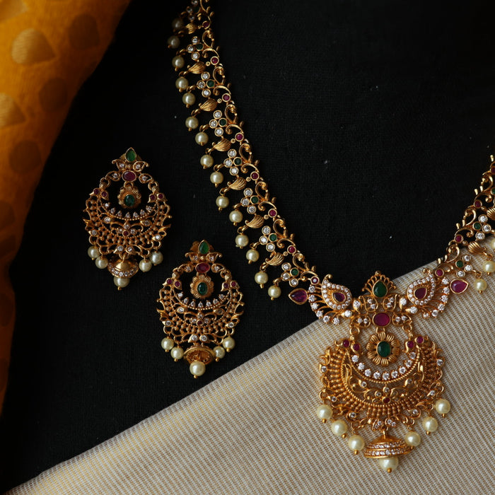 Antique pearl short necklace with earrings S1N12444