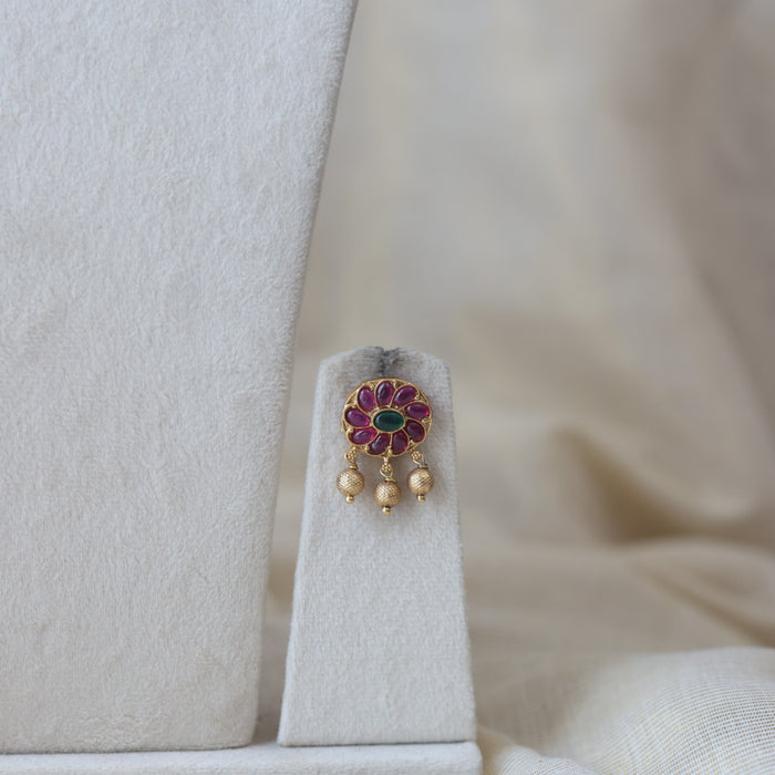 Antique gold ruby stone choker necklace with earrings RUB1123