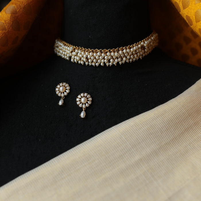 Antique pearl choker necklace with earrings CCB1223