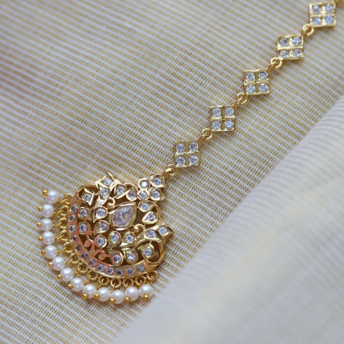 Heritage gold plated white stone tikka TH247