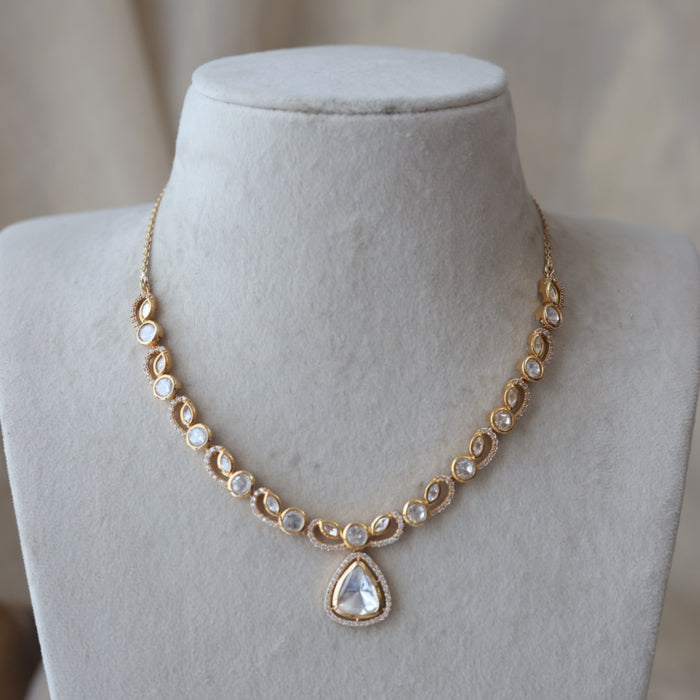 Kundan white stone short necklace with earrings MS2334