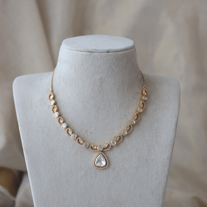 Kundan white stone short necklace with earrings MS2334