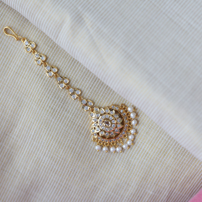 Heritage gold plated white stone tikka TH241