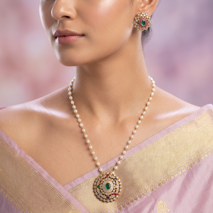 Padmini antique pearl short necklace with earrings PAD332