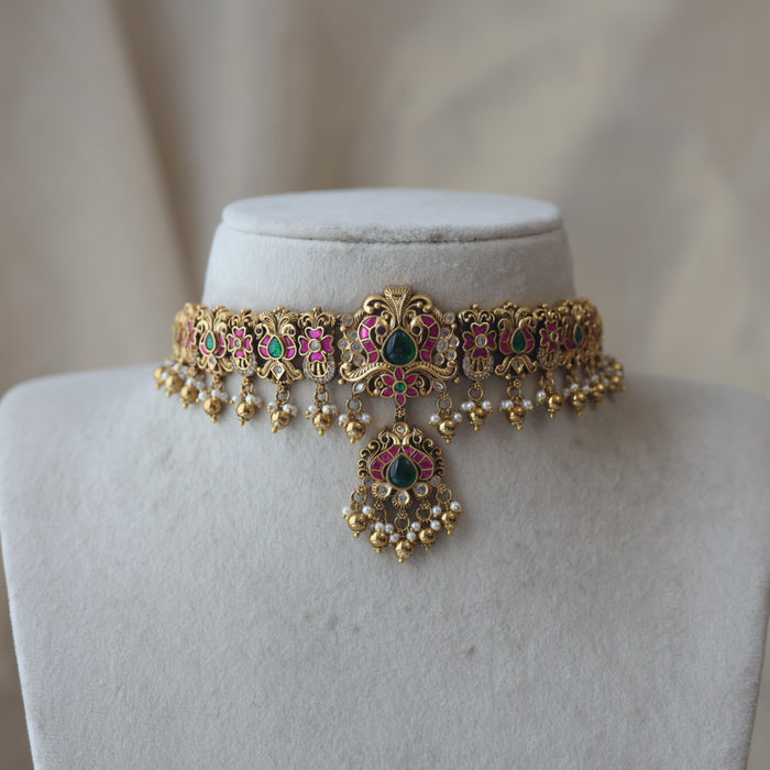 Antique gold and pearl choker necklace with earrings CCB21345