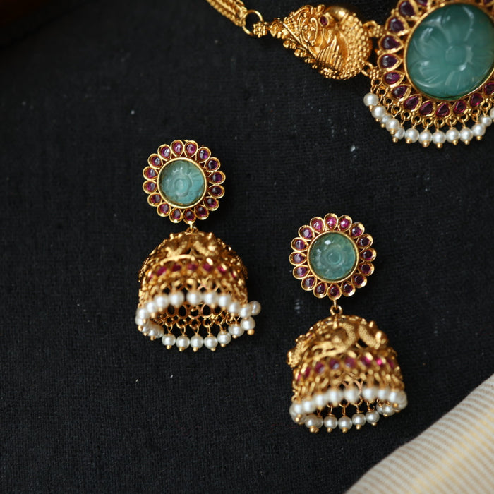 Antique blue stone stone choker necklace and earrings CCB1002