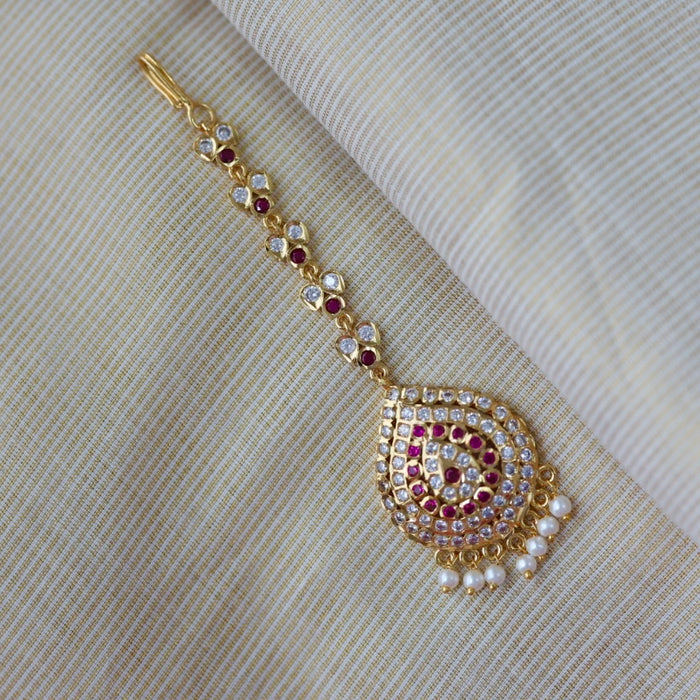 Heritage gold plated ruby and white stone tikka TH754