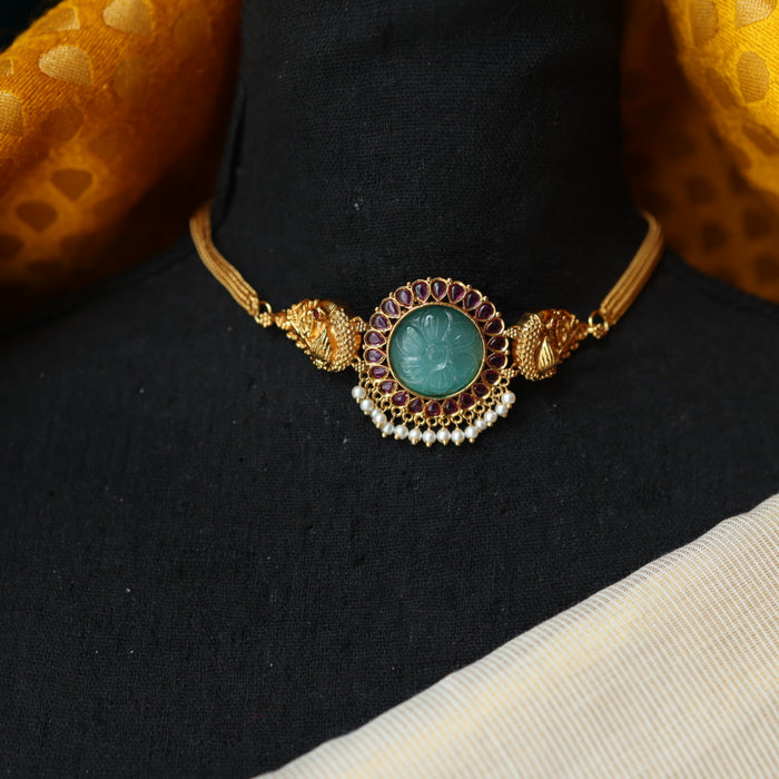 Antique blue stone stone choker necklace and earrings CCB1002