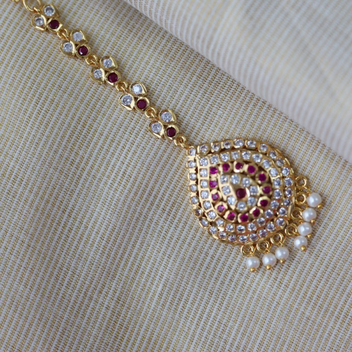 Heritage gold plated ruby and white stone tikka TH754