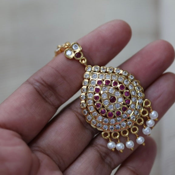 Heritage gold plated ruby and white stone tikka TH754