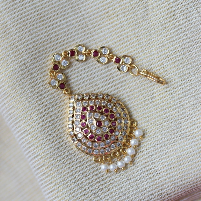 Heritage gold plated ruby and white stone tikka TH754