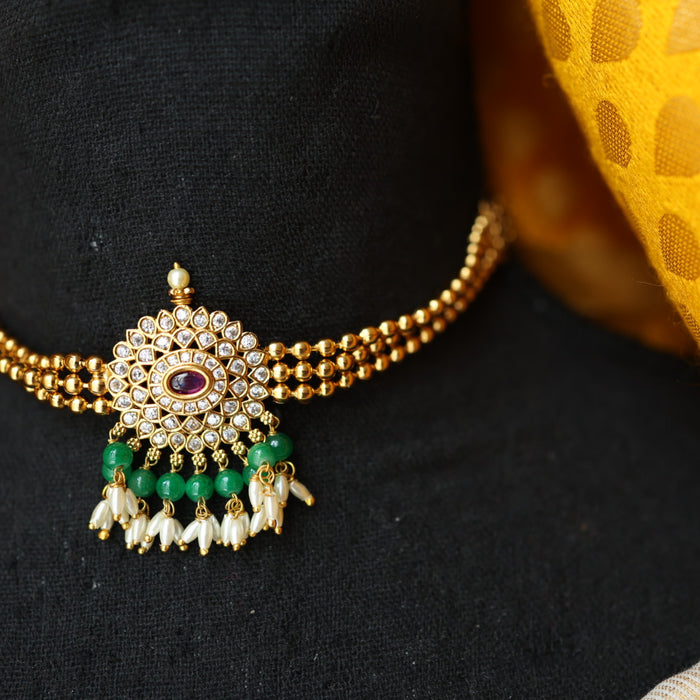 Antique green bead necklace and earrings  CCB157889