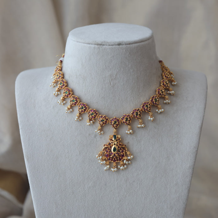Antique ruby stone short necklace with earrings RUB7832