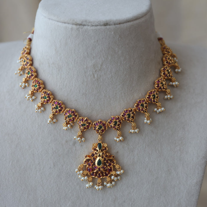 Antique ruby stone short necklace with earrings RUB7832