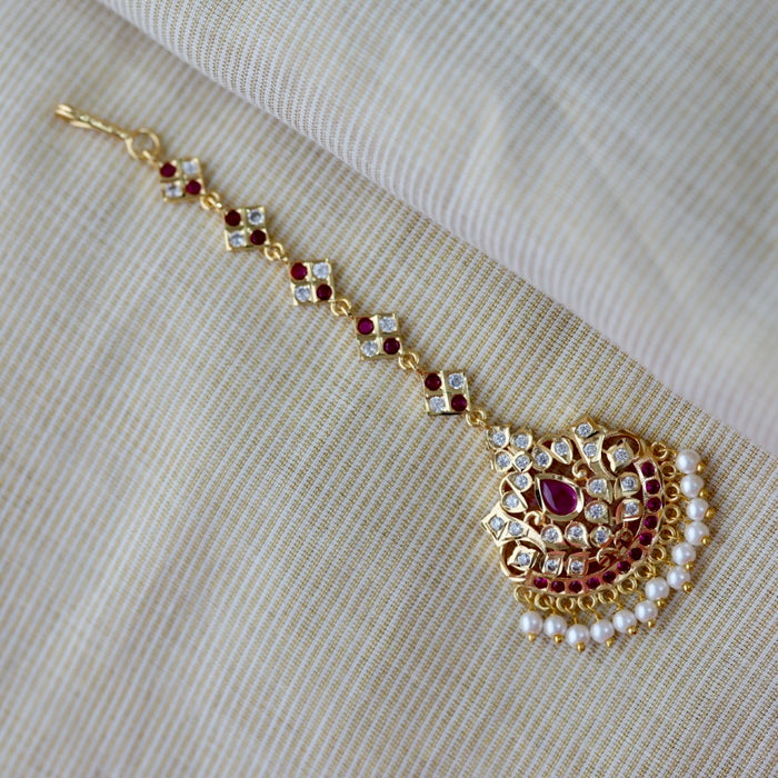 Heritage gold plated ruby white stone tikka HT3426