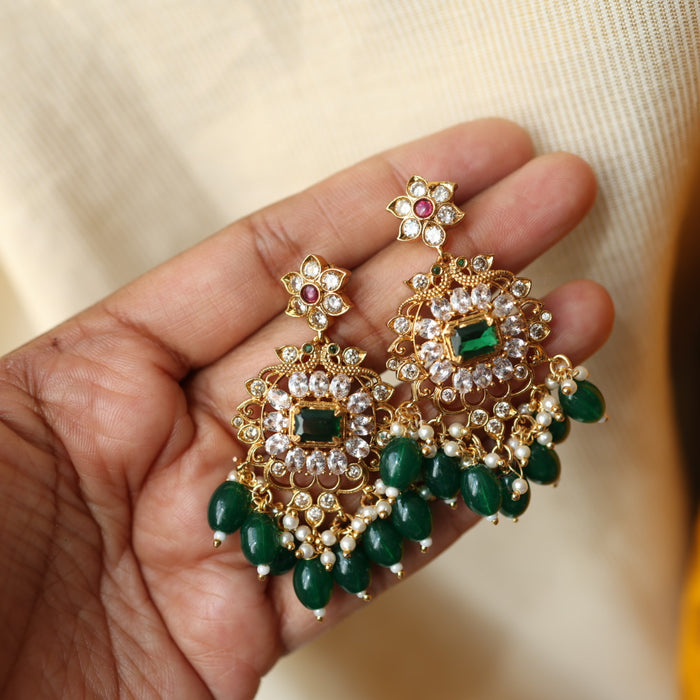 Antique green bead short necklace and earrings SS116789