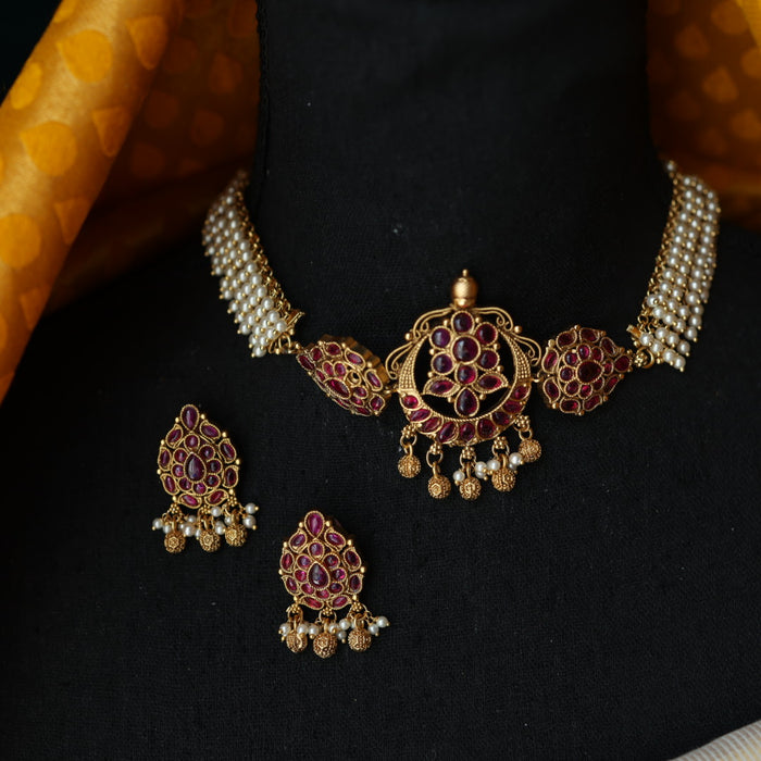 Antique ruby pearl choker necklace and earrings CCB1680