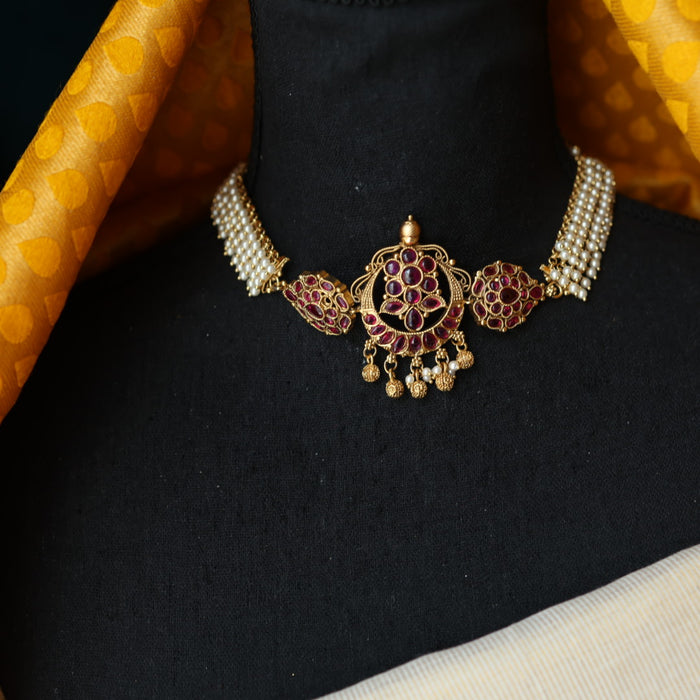 Antique ruby pearl choker necklace and earrings CCB1680