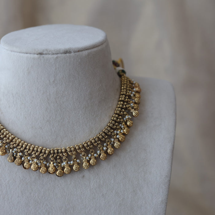 Antique gold simple short necklace with earrings G117822