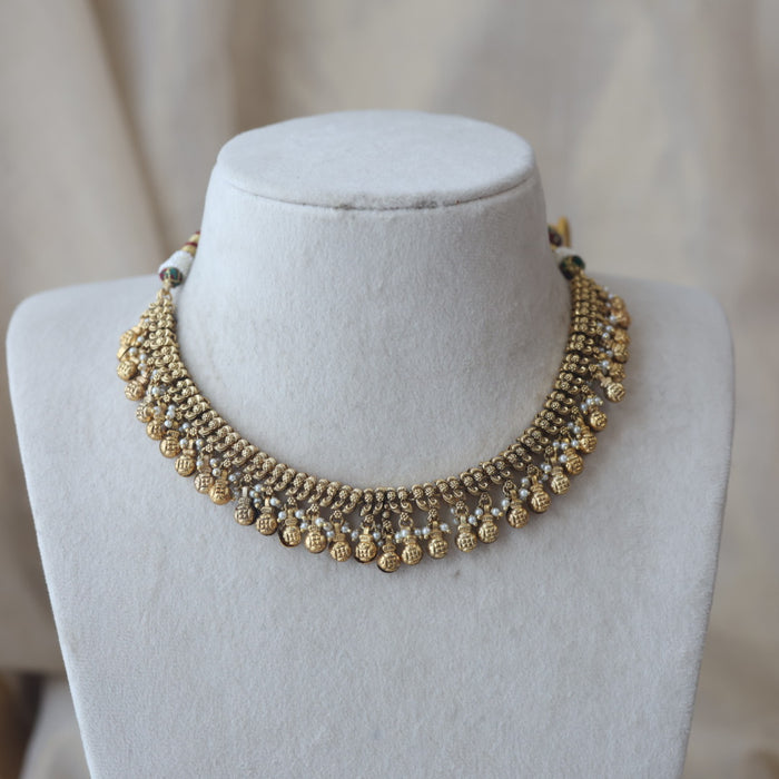 Antique gold simple short necklace with earrings G117822