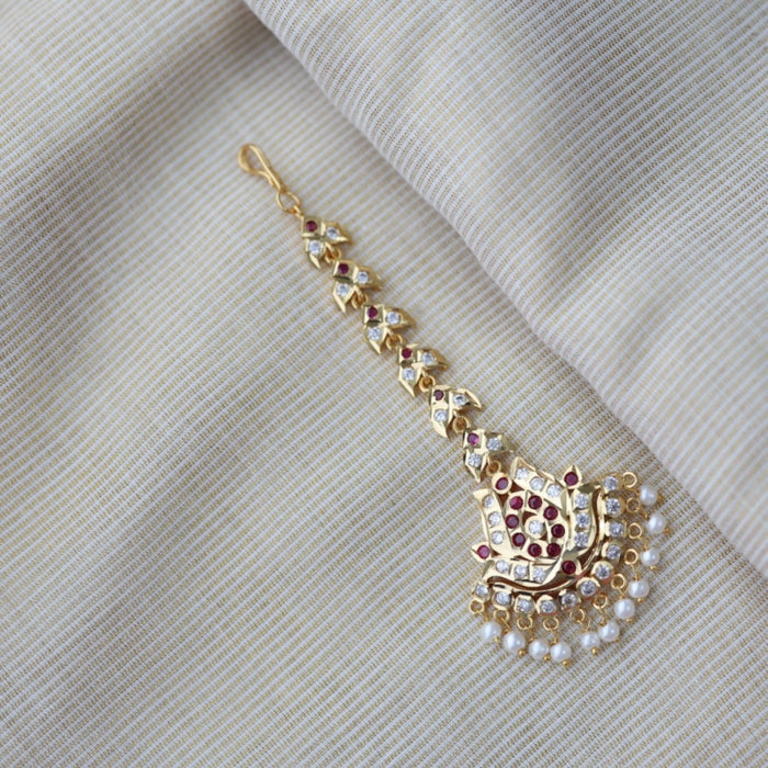 Heritage gold plated ruby white stone tikka HT578