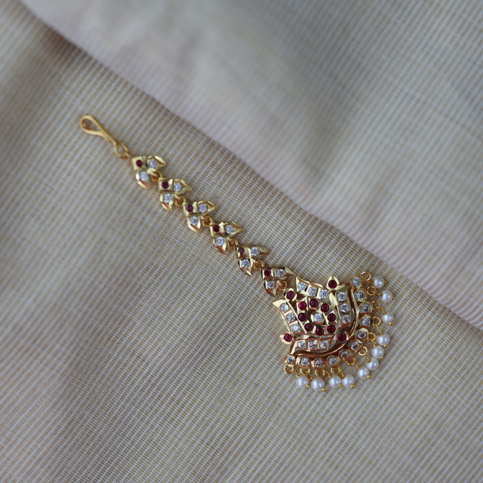 Heritage gold plated ruby white stone tikka HT578