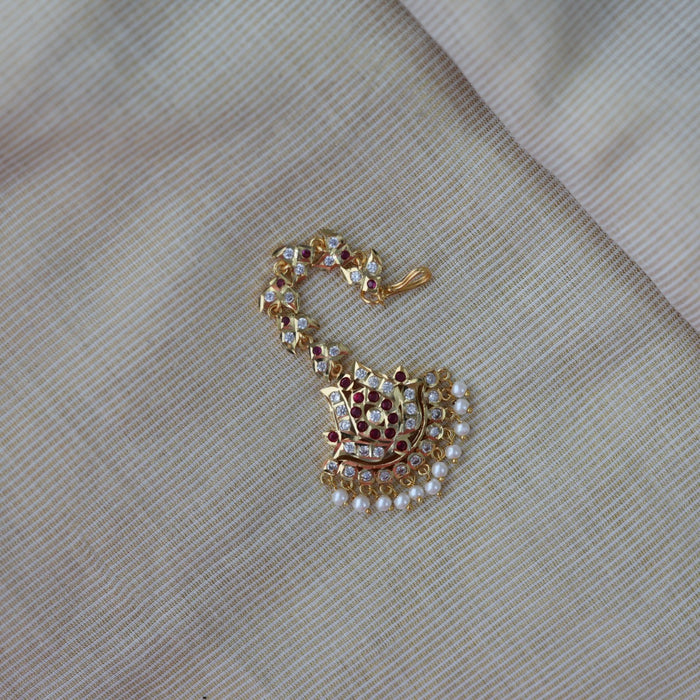 Heritage gold plated ruby white stone tikka HT578