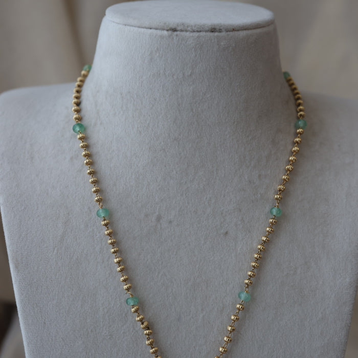 Antique gold and green pearl long necklace with earrings LL02411