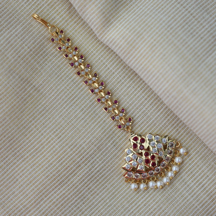 Heritage gold plated ruby white stone tikka HT7652
