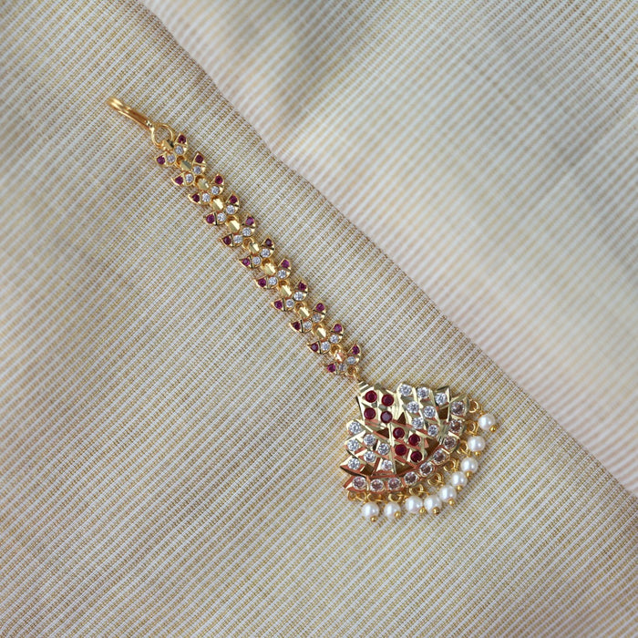 Heritage gold plated ruby white stone tikka HT7652