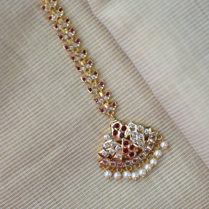 Heritage gold plated ruby white stone tikka HT7652