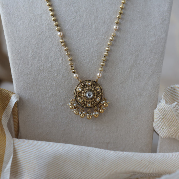 Antique gold and pearl long necklace with earrings LL02455