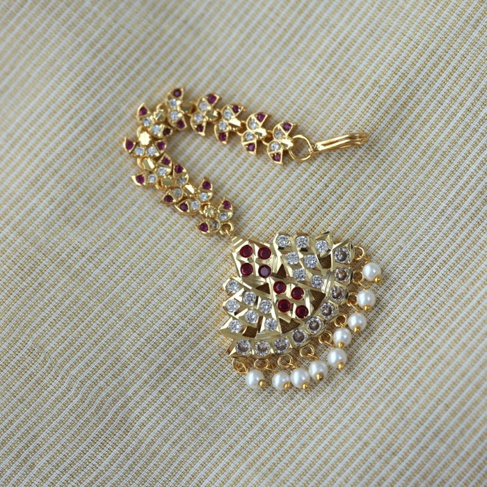 Heritage gold plated ruby white stone tikka HT7652