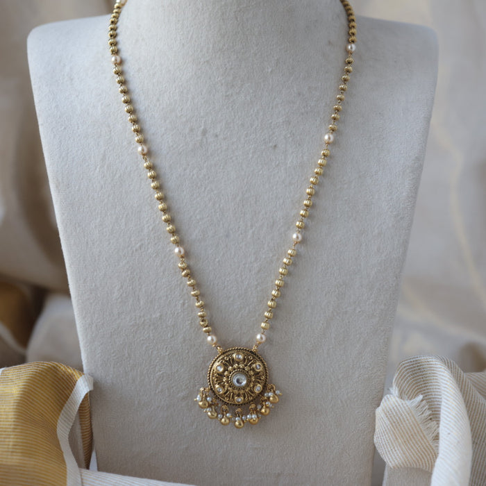 Antique gold and pearl long necklace with earrings LL02455