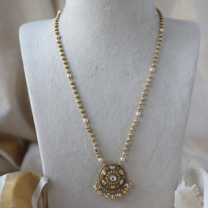 Antique gold and pearl long necklace with earrings LL02455