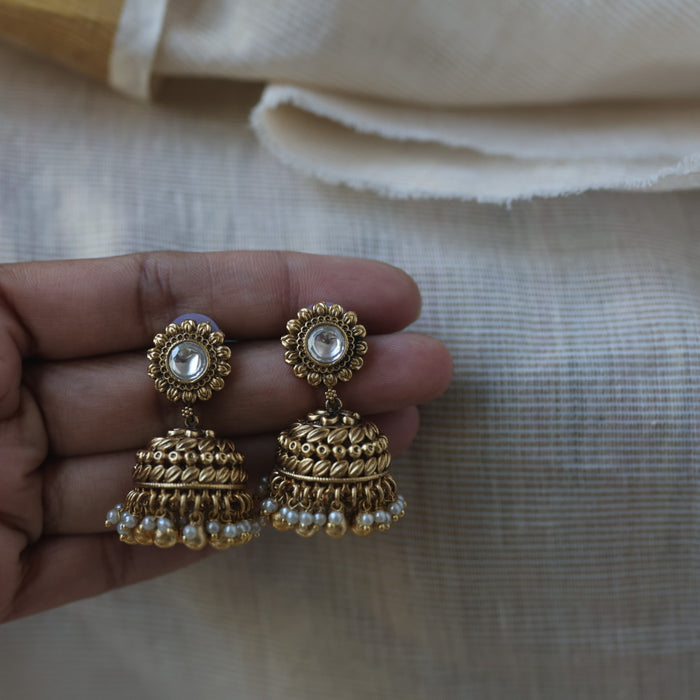 Antique gold and pearl long necklace with earrings LL02455