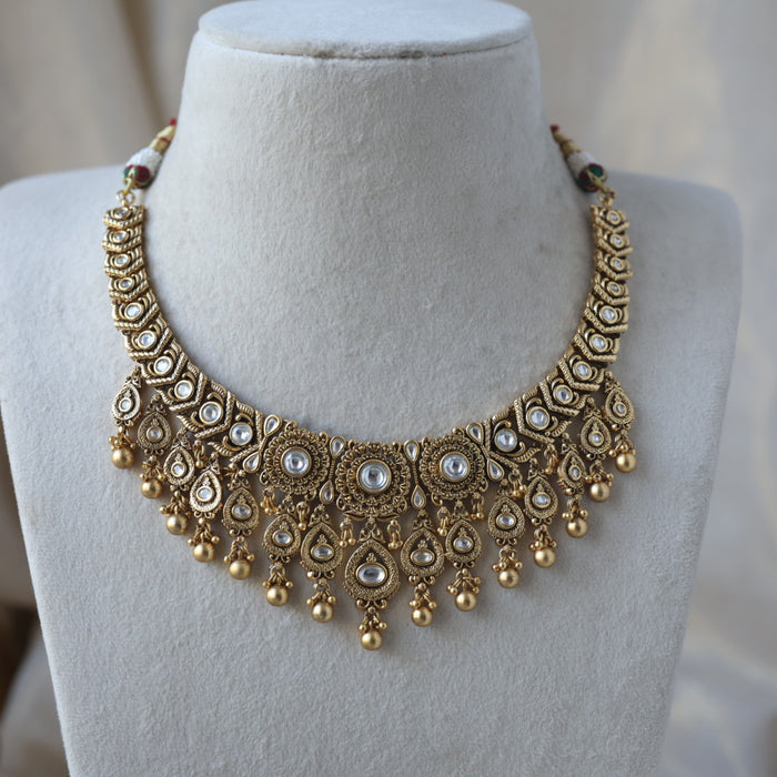 Antique gold short necklace with earrings G16729