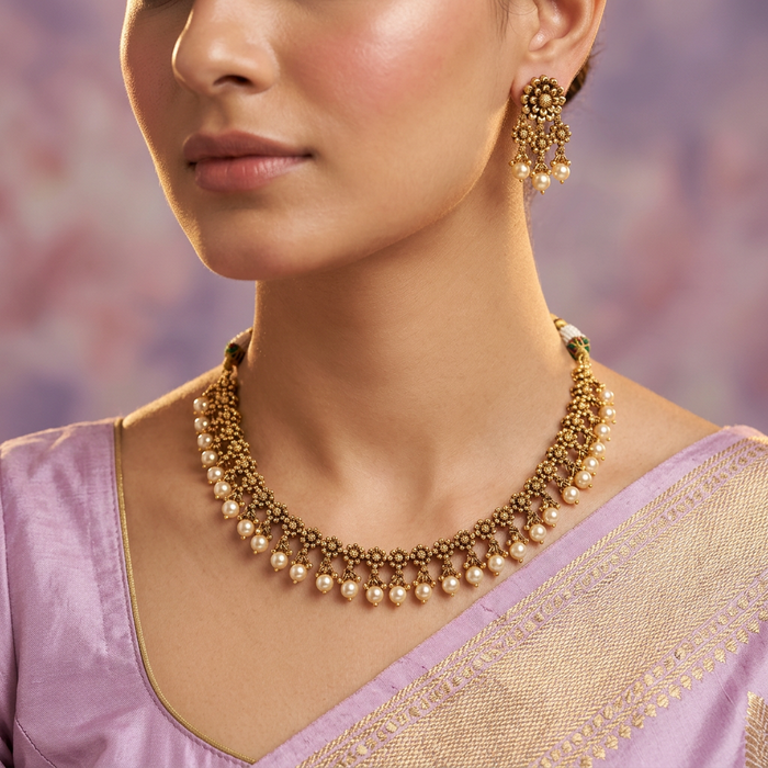 Antique simple short necklace with earrings G40091