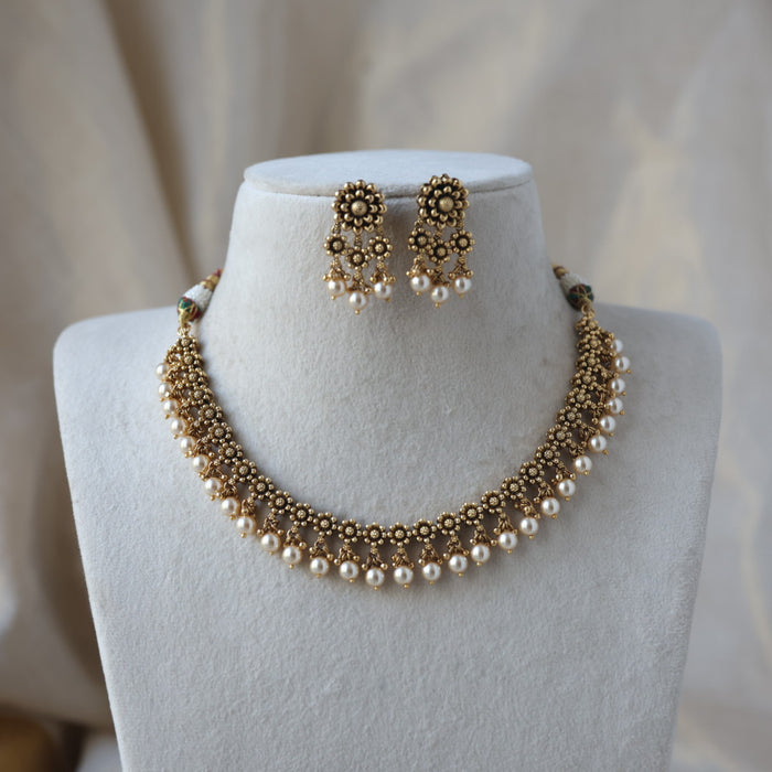 Antique simple short necklace with earrings G40091