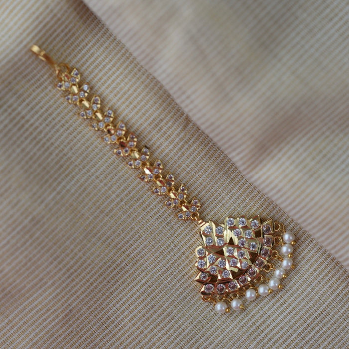 Heritage gold plated white stone tikka HT5049