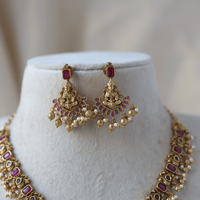 Antique gold temple design necklace and earrings SS115623