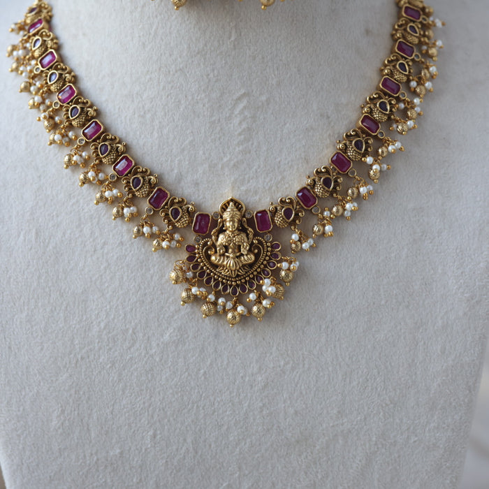 Antique gold temple design necklace and earrings SS115623