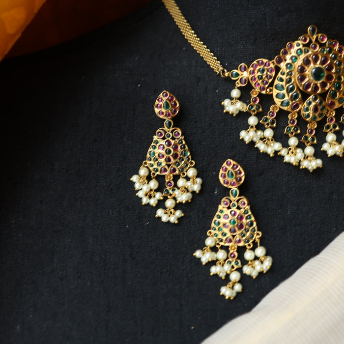 Antique ruby green choker necklace with earrings CCB1054