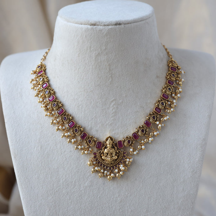 Antique gold temple design necklace and earrings SS115623