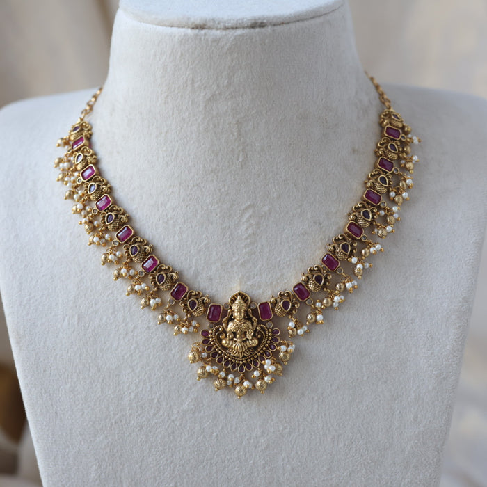 Antique gold temple design necklace and earrings SS115623