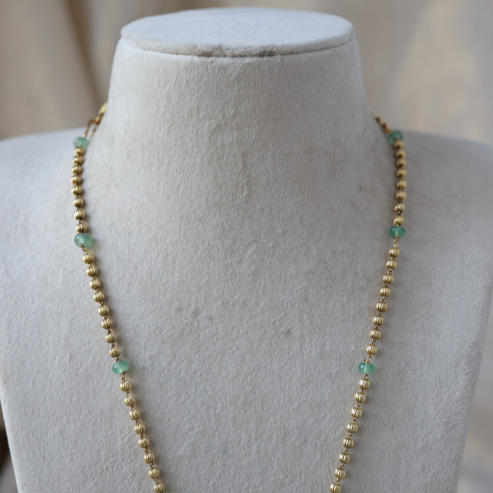 Antique gold green bead long necklace and earrings LL026744