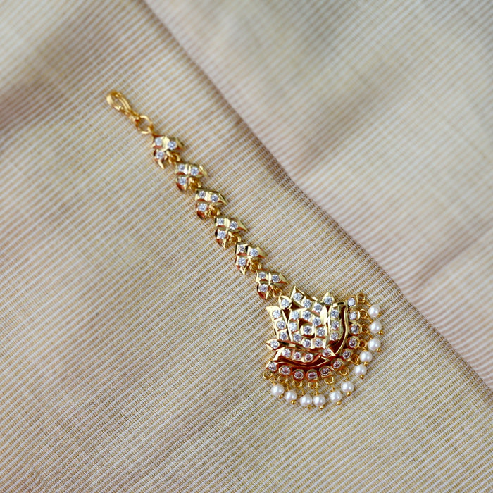 Heritage gold plated white stone tikka HT3399