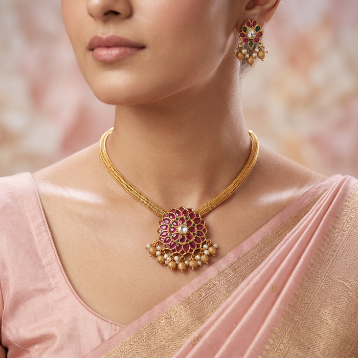 Antique Ruby short necklace and earrings SS117654